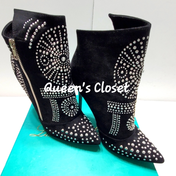 Lauren Lorraine | Women's Suede & Rhinestone Accented Booties - Picture 1 of 6